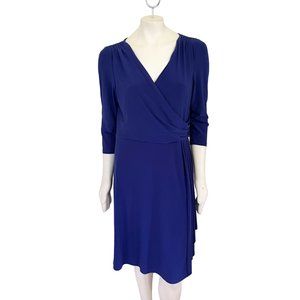 RALPH LAUREN Faux Wrap Dress in Indigo Purple 3/4 sleeve Stretchy SZ 16